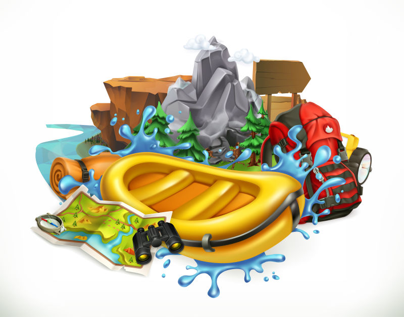 抽象矢量夏令营主题的平面插图设计