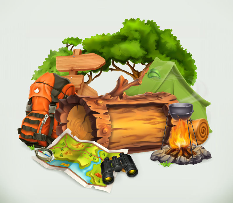 创意矢量现代儿童夏令营主题的插图设计