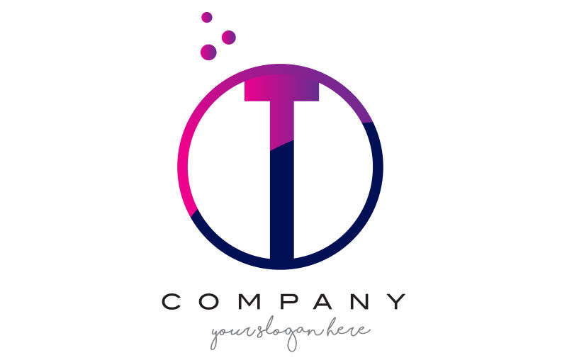 紫色品红点气泡字母T矢量插图