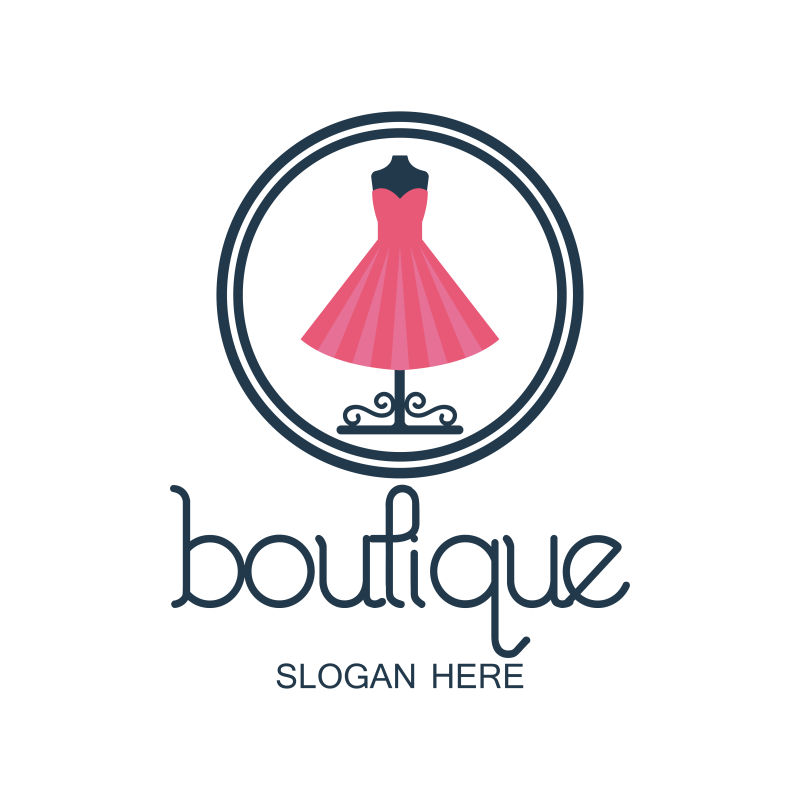 矢量粉色连衣裙时装店标志