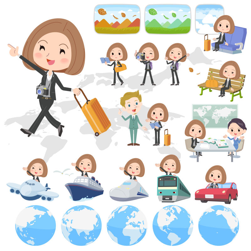 创意矢量快乐旅行的年轻商人插图