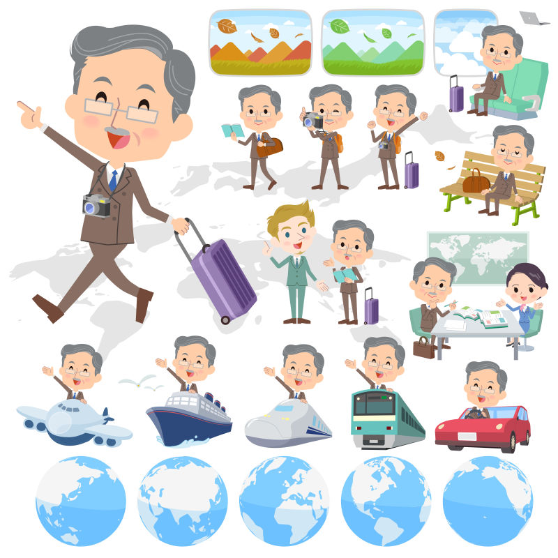抽象矢量去旅行的老人设计