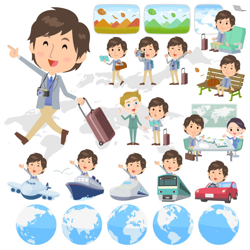 创意矢量喜爱旅行的年轻女孩插图