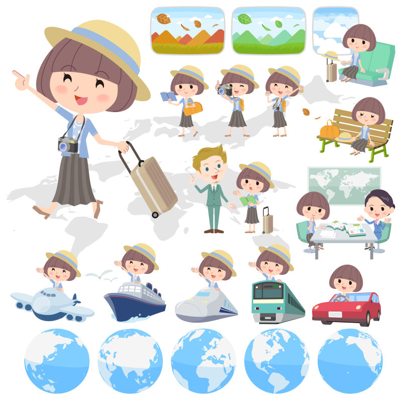 创意矢量现代去旅行的年轻女孩插图