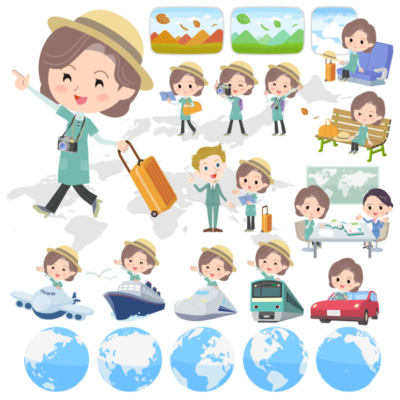 抽象矢量旅行的女商人插图