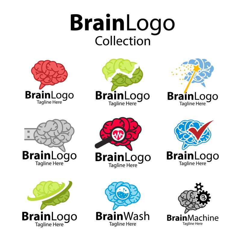 抽象矢量大脑标志的平面插图设计