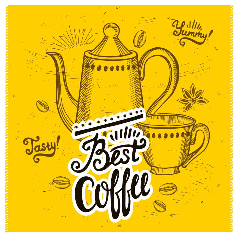 创意矢量现代手绘咖啡主题海报设计