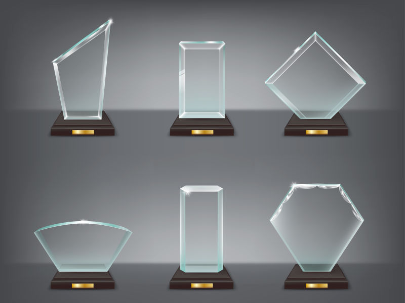矢量抽象现代透明玻璃奖杯设计