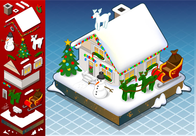 创意矢量圣诞节白雪覆盖的房子插图