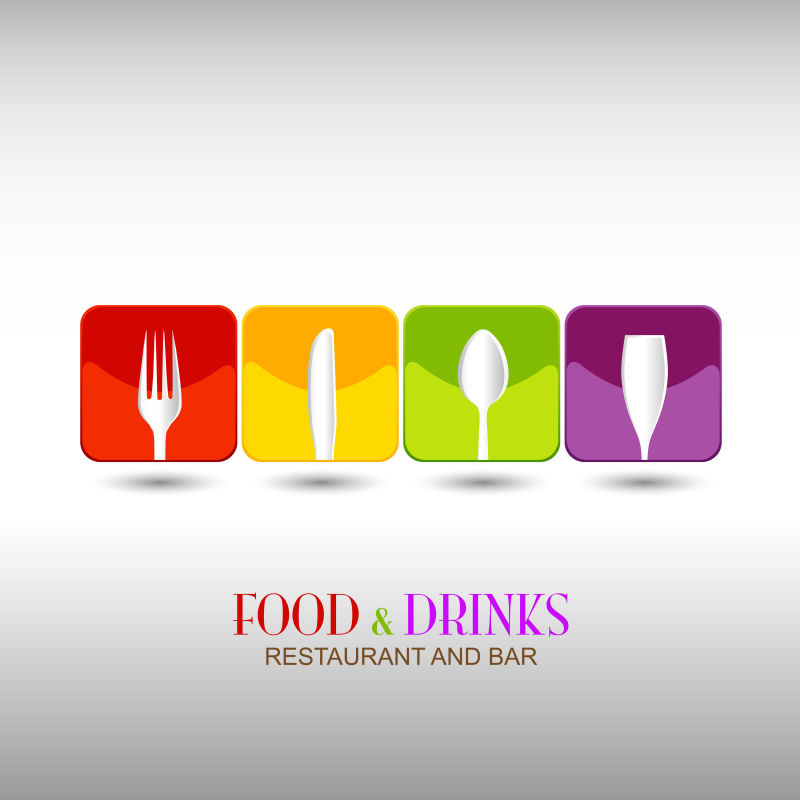 抽象矢量餐饮元素的彩色标志设计