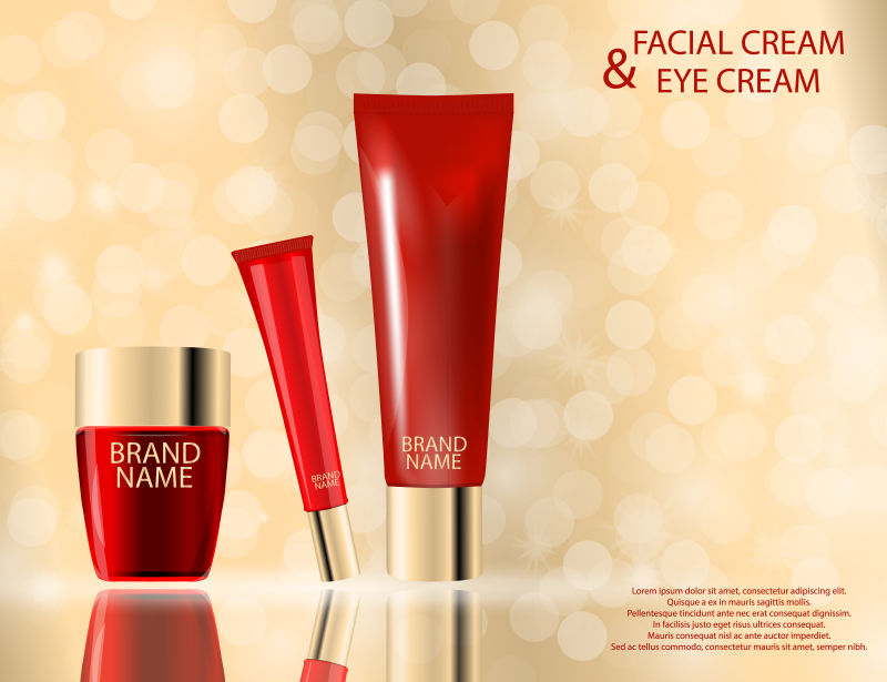 创意矢量红色护肤产品的海报设计
