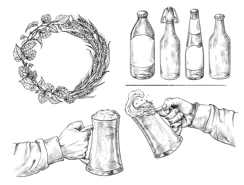 抽象矢量手绘啤酒元素