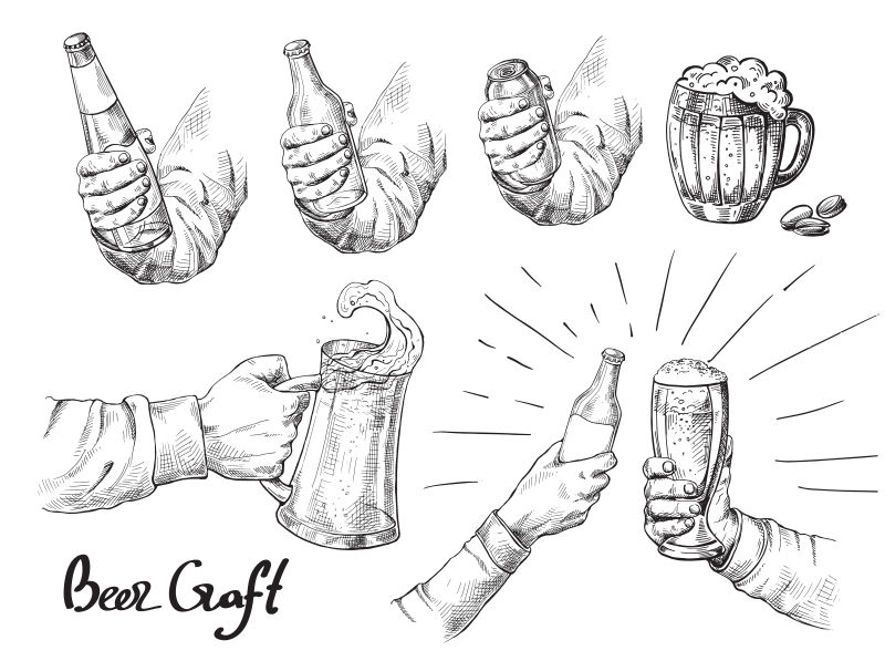 矢量抽象手绘啤酒元素设计插图