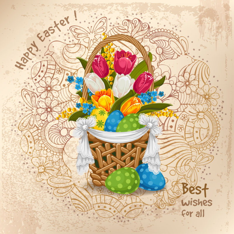 抽象矢量彩色花卉元素的复活节主题背景