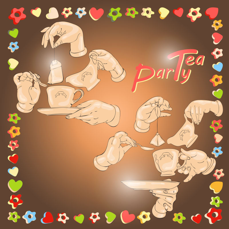 抽象矢量现代手绘喝茶元素背景设计