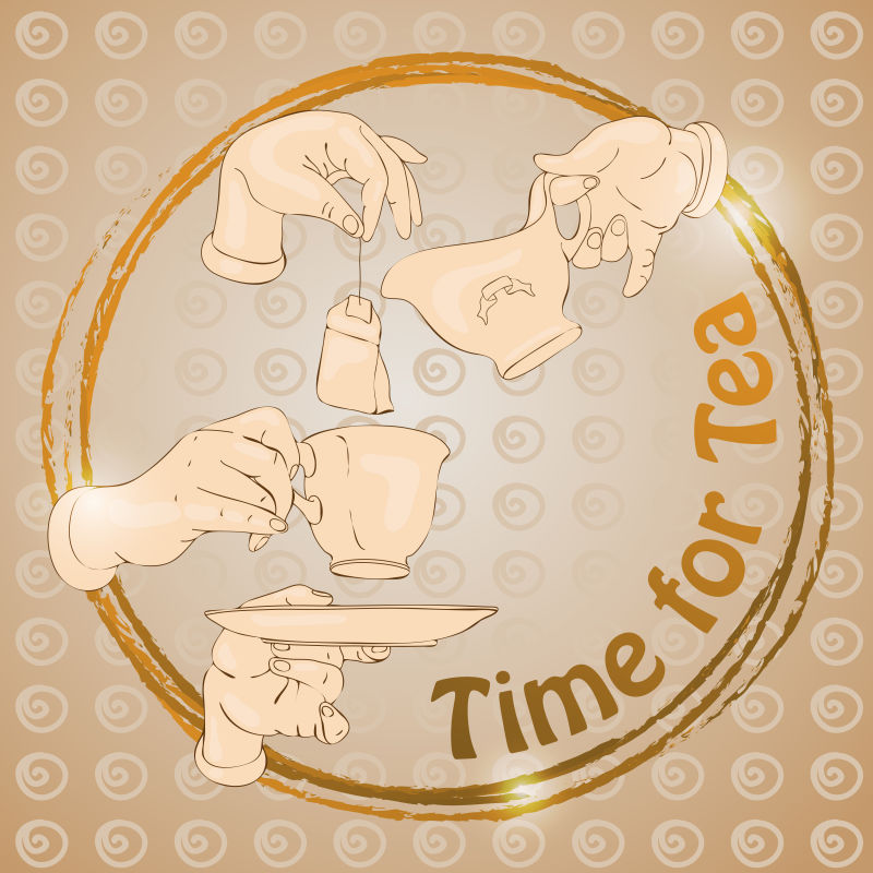 抽象矢量喝茶时光概念插图