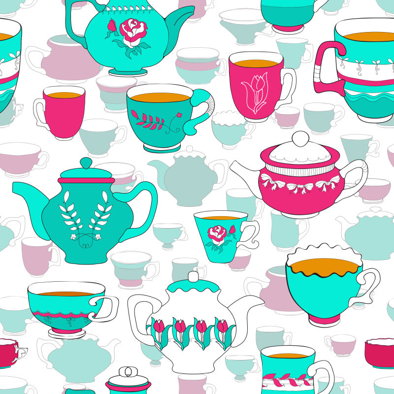 抽象矢量手绘茶壶元素装饰插图