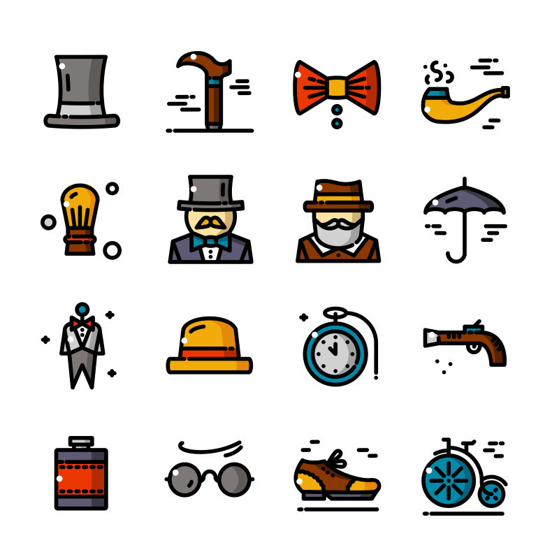 抽象矢量手绘绅士图标设计