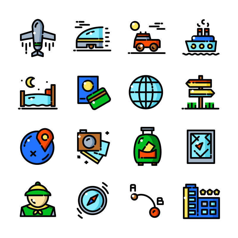 创意矢量现代旅行主题的图标设计