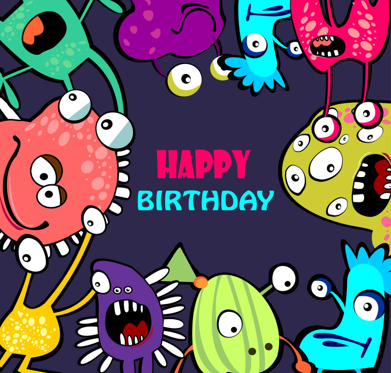 矢量卡通怪物元素的生日插图