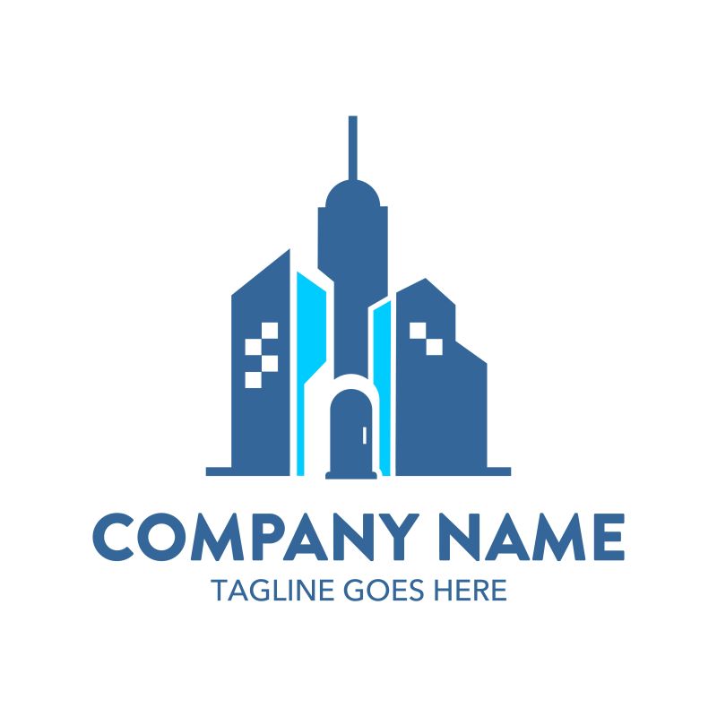 抽象矢量简易蓝色建筑标志设计