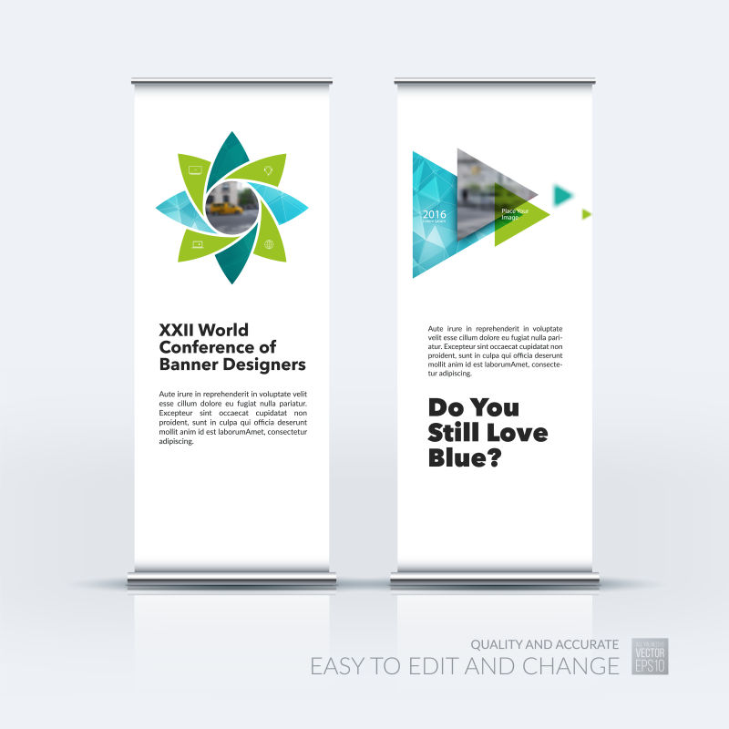创意矢量蓝绿色几何元素的现代宣传竖横幅设计