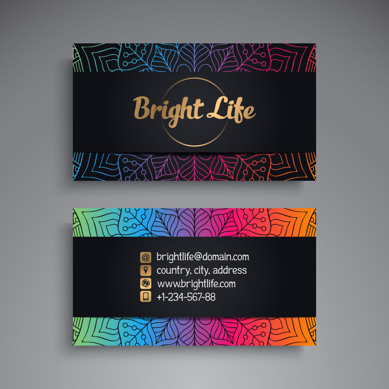 抽象矢量彩色古典装饰纹样的名片设计