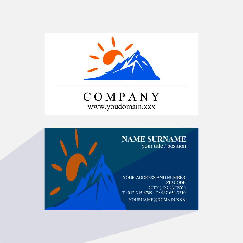 抽象矢量日出西山标志元素的名片设计