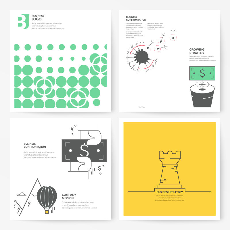 商业小册子飞片设计布局模板带有概念图标：