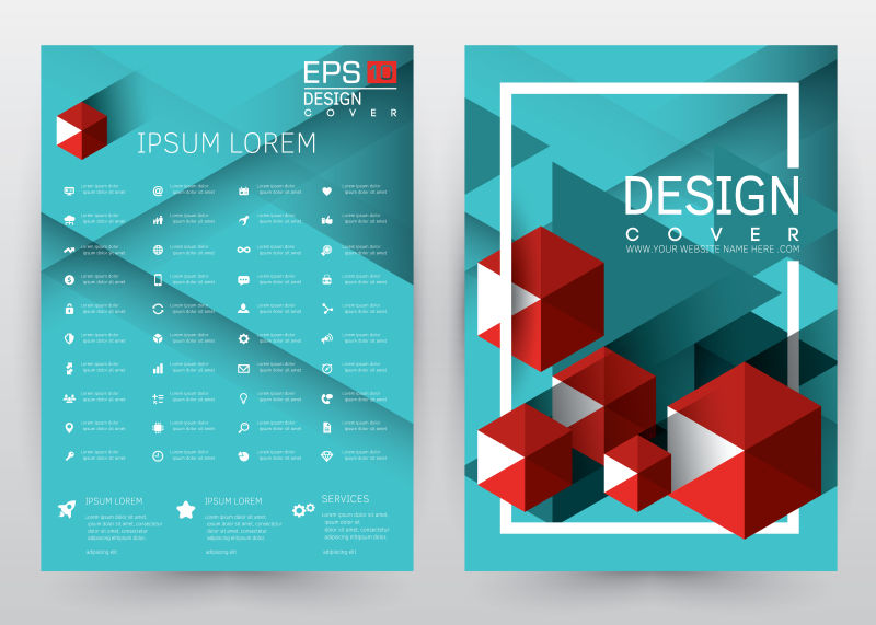 抽象矢量现代红色几何方格宣传单设计