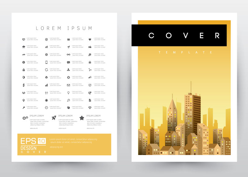 创意矢量黄色建筑元素的宣传册设计