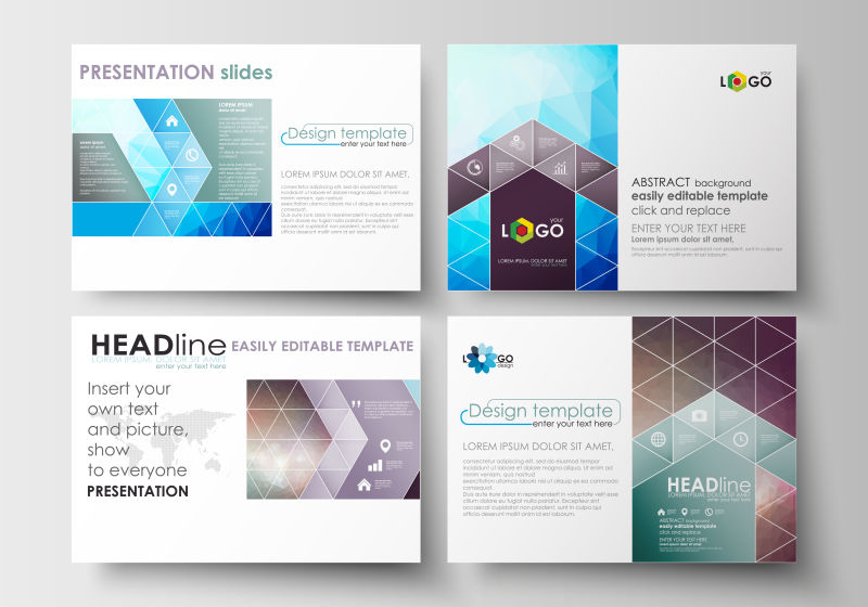 矢量梦幻几何风格的宣传幻灯片设计