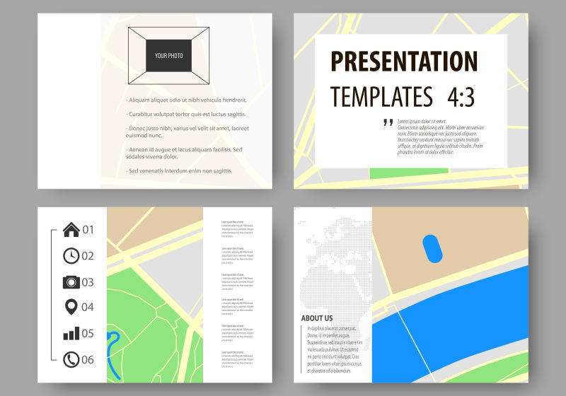 抽象矢量彩色地图元素宣传单设计