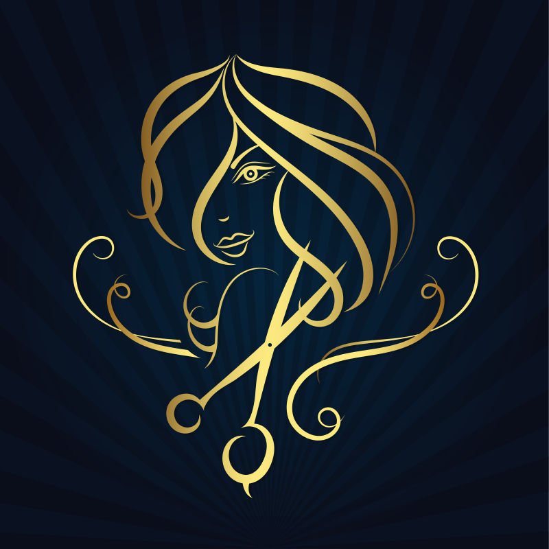 矢量金色美女轮廓与剪刀