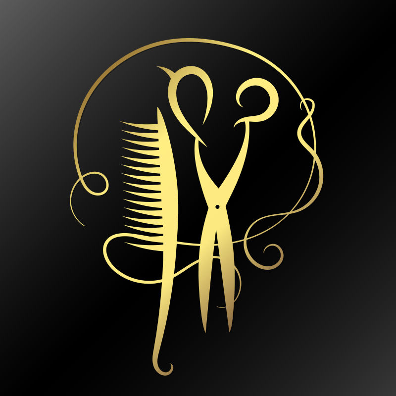 矢量金色的梳子剪刀设计