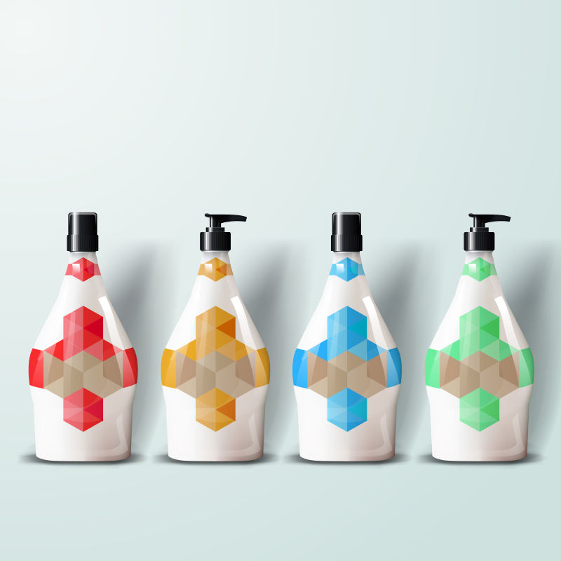 矢量彩色几何风格的包装瓶设计