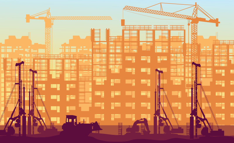 抽象矢量建筑工地平面插图设计