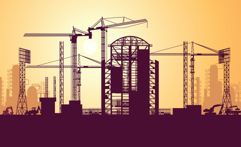 创意矢量现代建筑工地的剪影插图