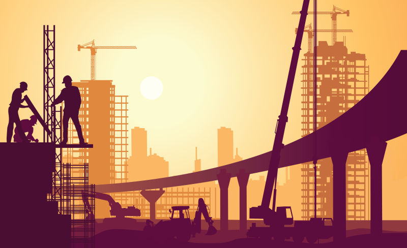 抽象矢量阳光下的建筑工地插图