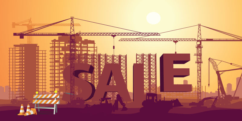 创意矢量销售主题的建筑工地剪影插图