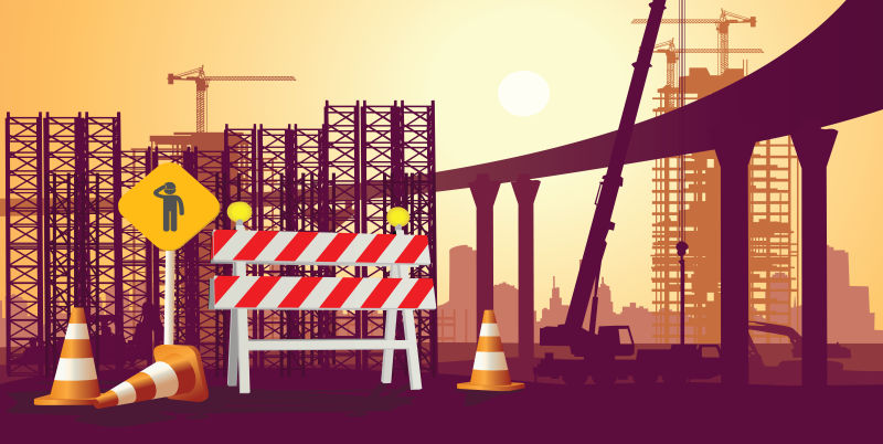 创意矢量平面风格的建筑工地剪影