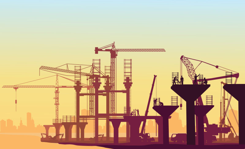 抽象矢量建筑工地主题平面插图