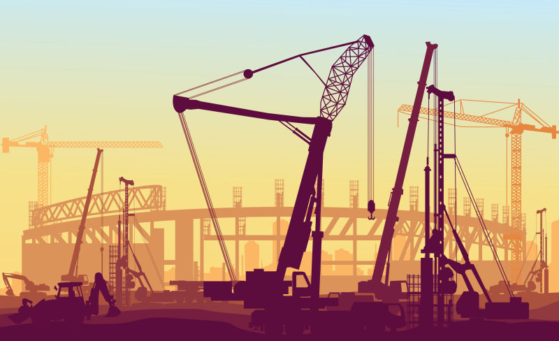 创意矢量建筑工地剪影插图