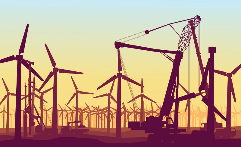 矢量剪影风格的建筑工地插图