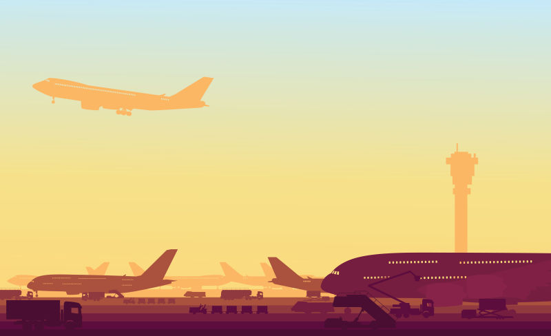 创意矢量机场的平面插图