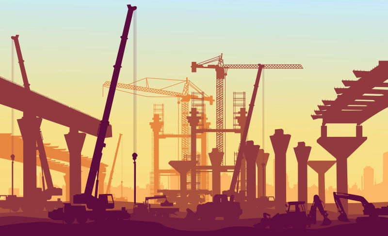 矢量平面风格的创意建筑剪影插图