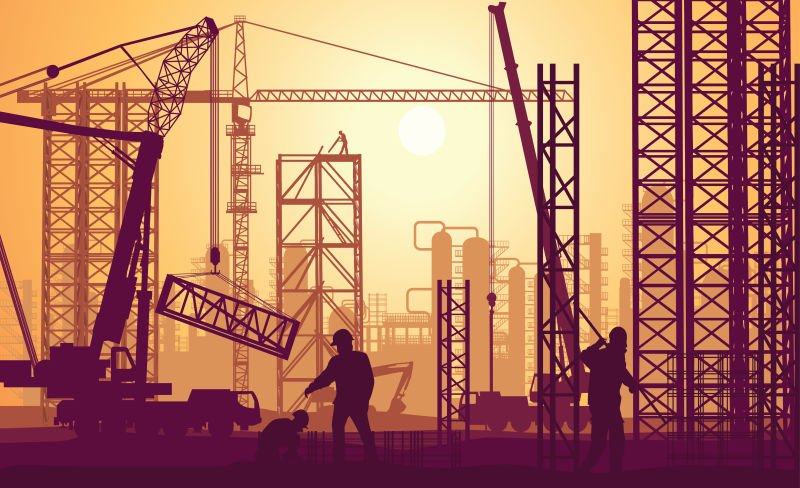 矢量平面风格的建筑工地插图