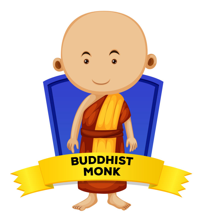 抽象矢量卡通佛教僧人平面插图