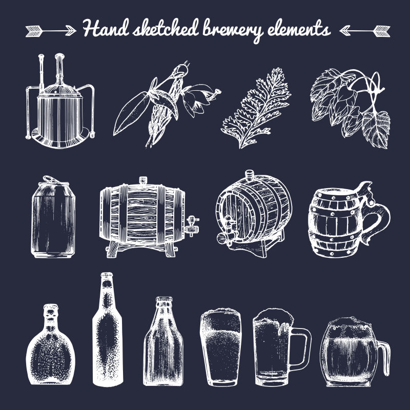 创意矢量白色手绘风格的啤酒标签设计