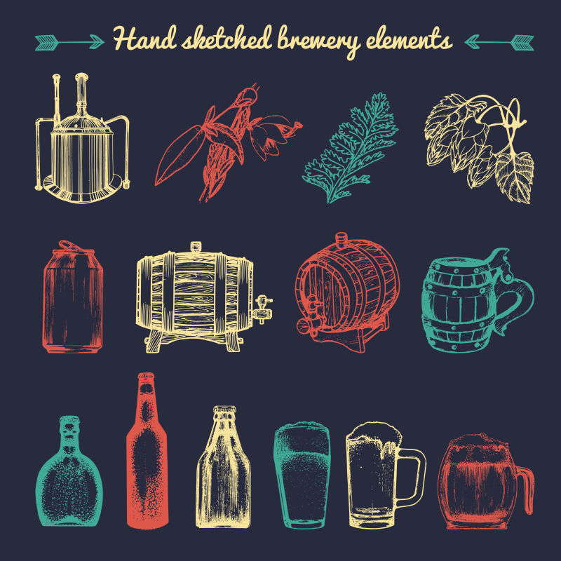 抽象矢量彩色手绘啤酒设计图标